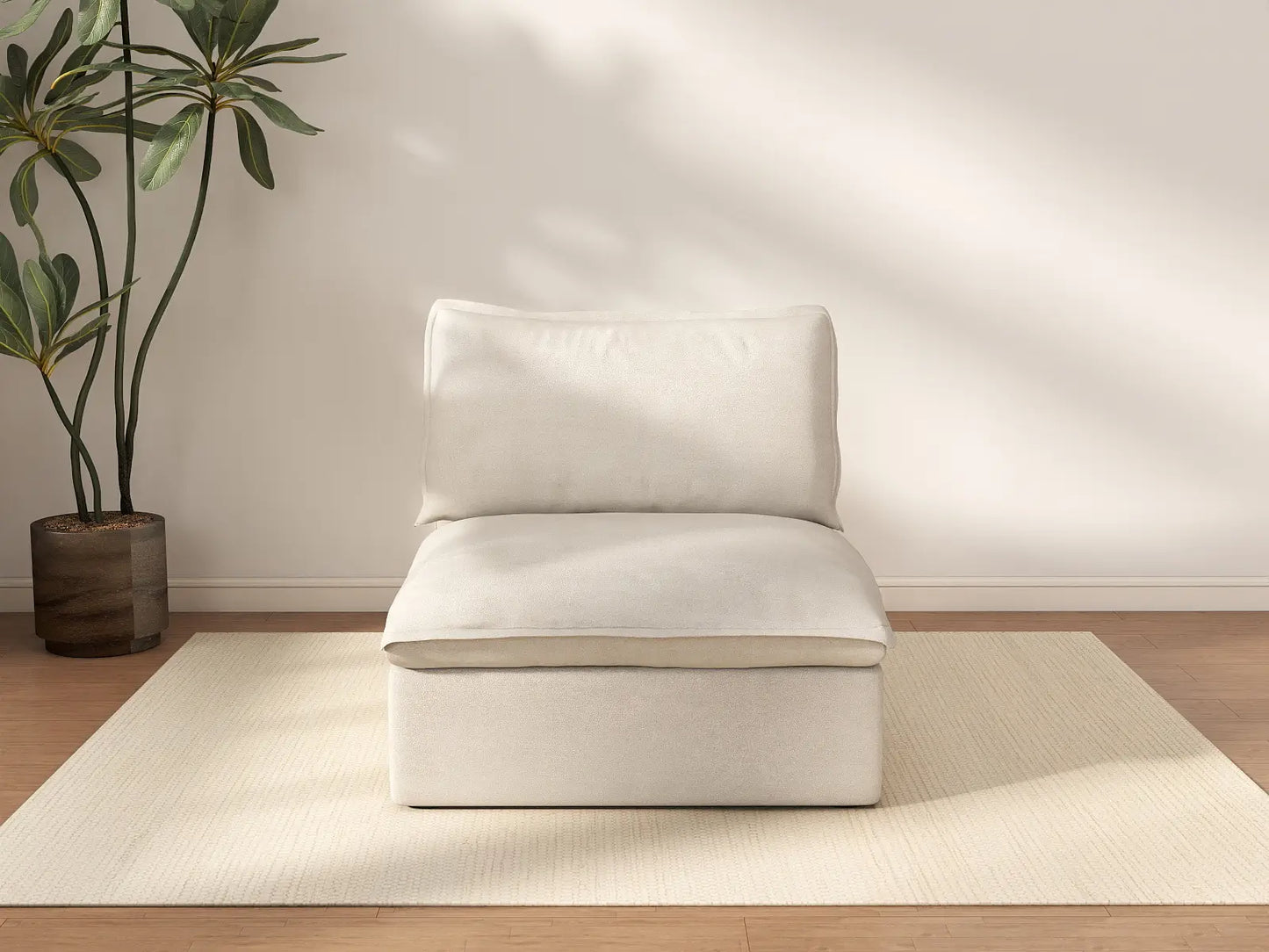 Deluxe Cloud 1-Seater Beige Washable Single Sofa | 1-Piece, Linen and Cotton Fabric, Modular Design