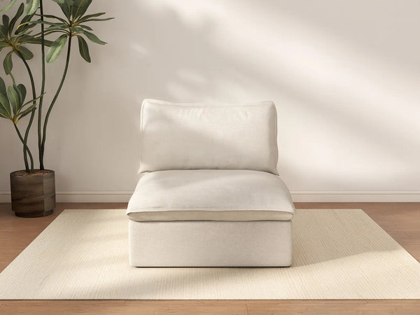 Deluxe Cloud 1-Seater Beige Washable Single Sofa | 1-Piece, Linen and Cotton Fabric, Modular Design
