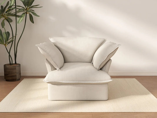 Deluxe Cloud 1-Seater Beige Washable Single Sofa | 1-Piece, Linen and Cotton Fabric, Modular Design