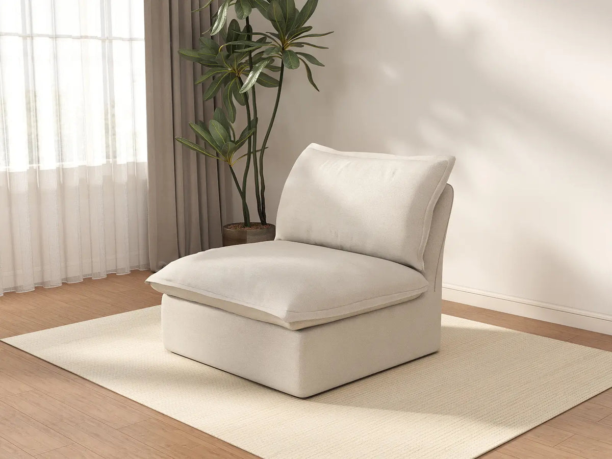 Deluxe Cloud 1-Seater Beige Washable Single Sofa | 1-Piece, Linen and Cotton Fabric, Modular Design