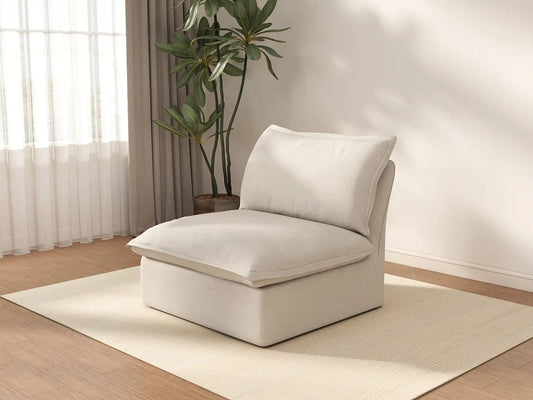 Deluxe Cloud 1-Seater Beige Washable Single Sofa | 1-Piece, Linen and Cotton Fabric, Modular Design