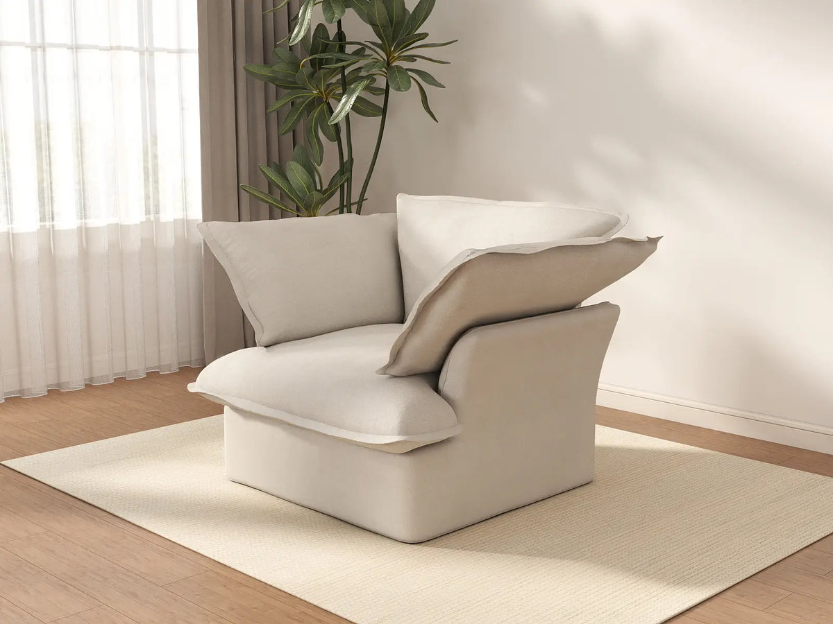 Deluxe Cloud 1-Seater Beige Washable Single Sofa | 1-Piece, Linen and Cotton Fabric, Modular Design