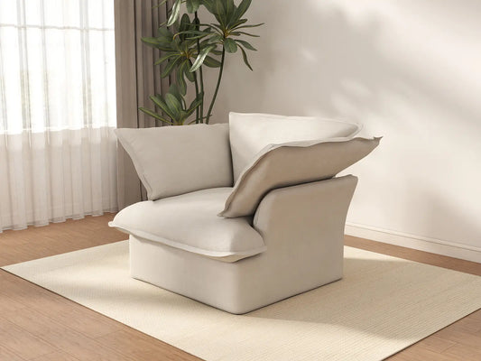Deluxe Cloud 1-Seater Beige Washable Single Sofa | 1-Piece, Linen and Cotton Fabric, Modular Design