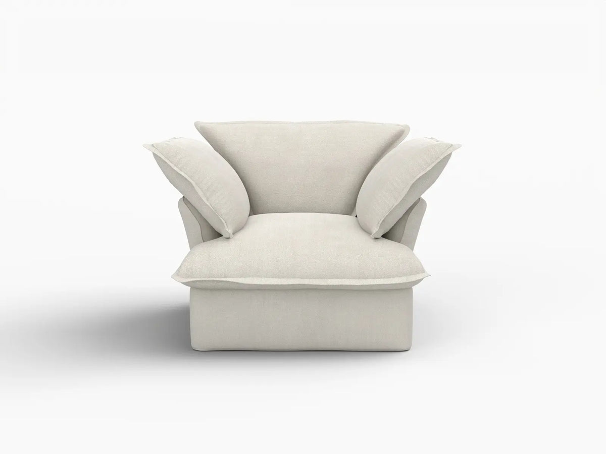 Deluxe Cloud 1-Seater Beige Washable Single Sofa | 1-Piece, Linen and Cotton Fabric, Modular Design