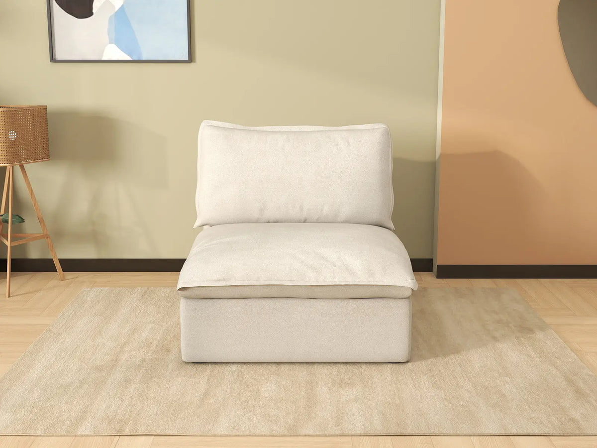 Deluxe Cloud 1-Seater Beige Washable Single Sofa | 1-Piece, Linen and Cotton Fabric, Modular Design
