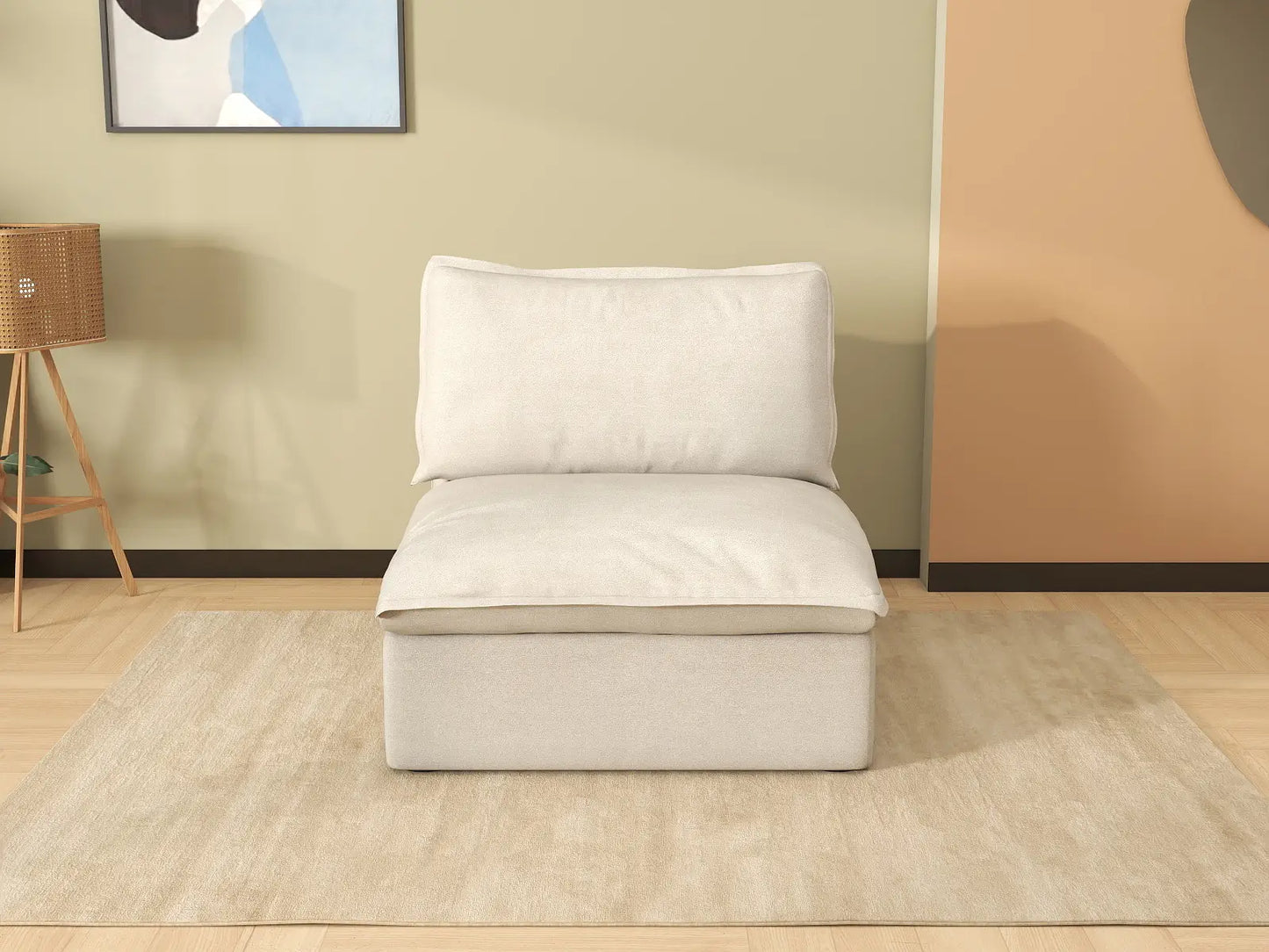 Deluxe Cloud 1-Seater Beige Washable Single Sofa | 1-Piece, Linen and Cotton Fabric, Modular Design