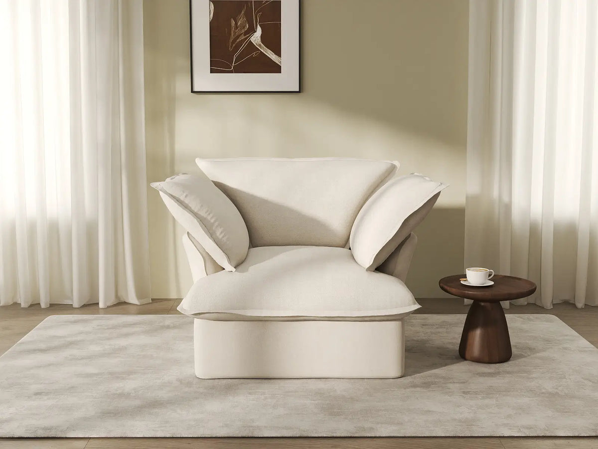 Deluxe Cloud 1-Seater Beige Washable Single Sofa | 1-Piece, Linen and Cotton Fabric, Modular Design