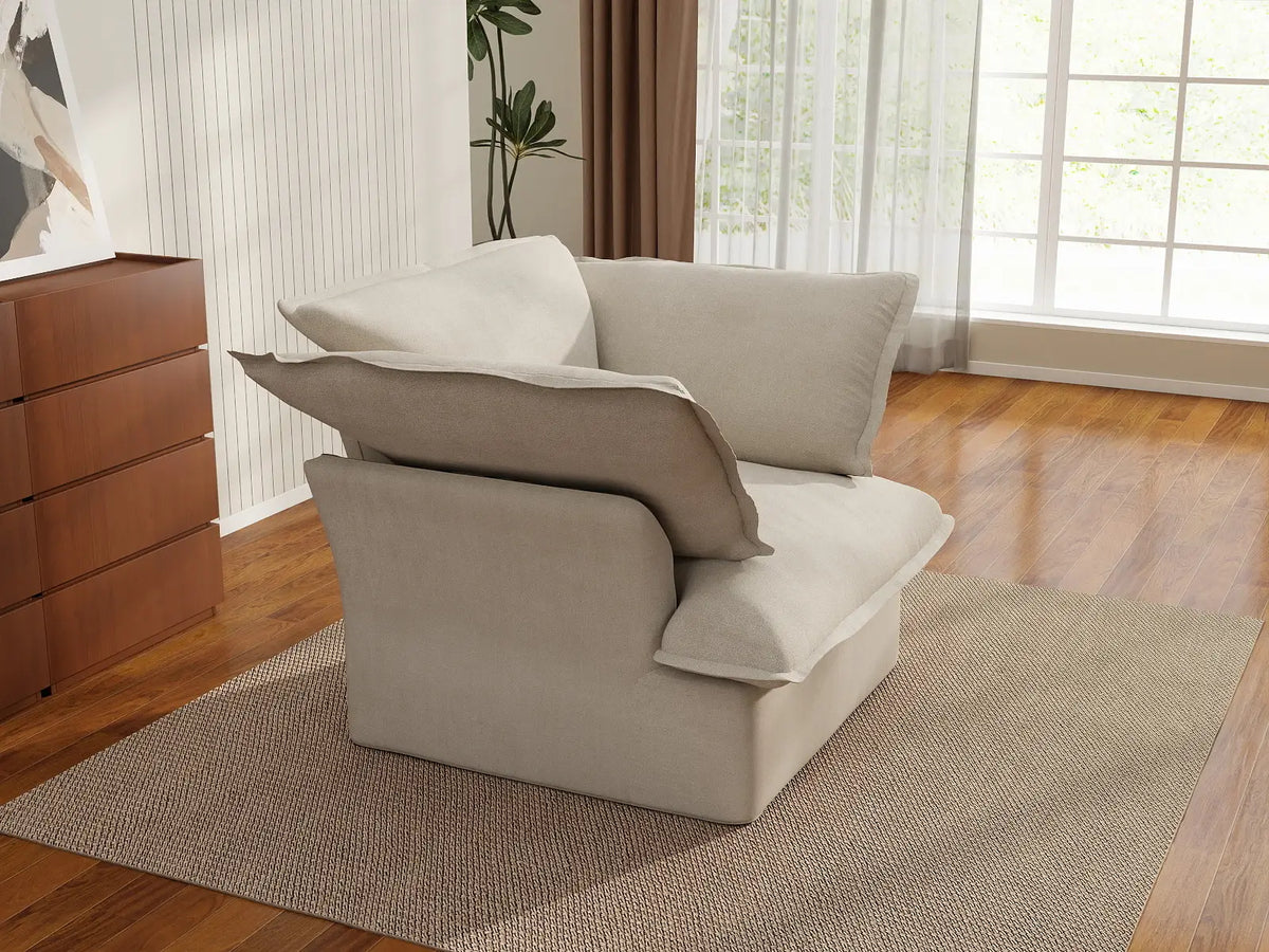 Deluxe Cloud 1-Seater Beige Washable Single Sofa | 1-Piece, Linen and Cotton Fabric, Modular Design