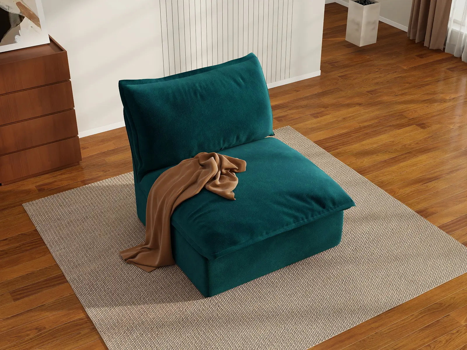 Sofá Individual Deluxe Cloud de 1 Plaza | 1 Pieza, Tejido de Terciopelo, Fundas Lavables
