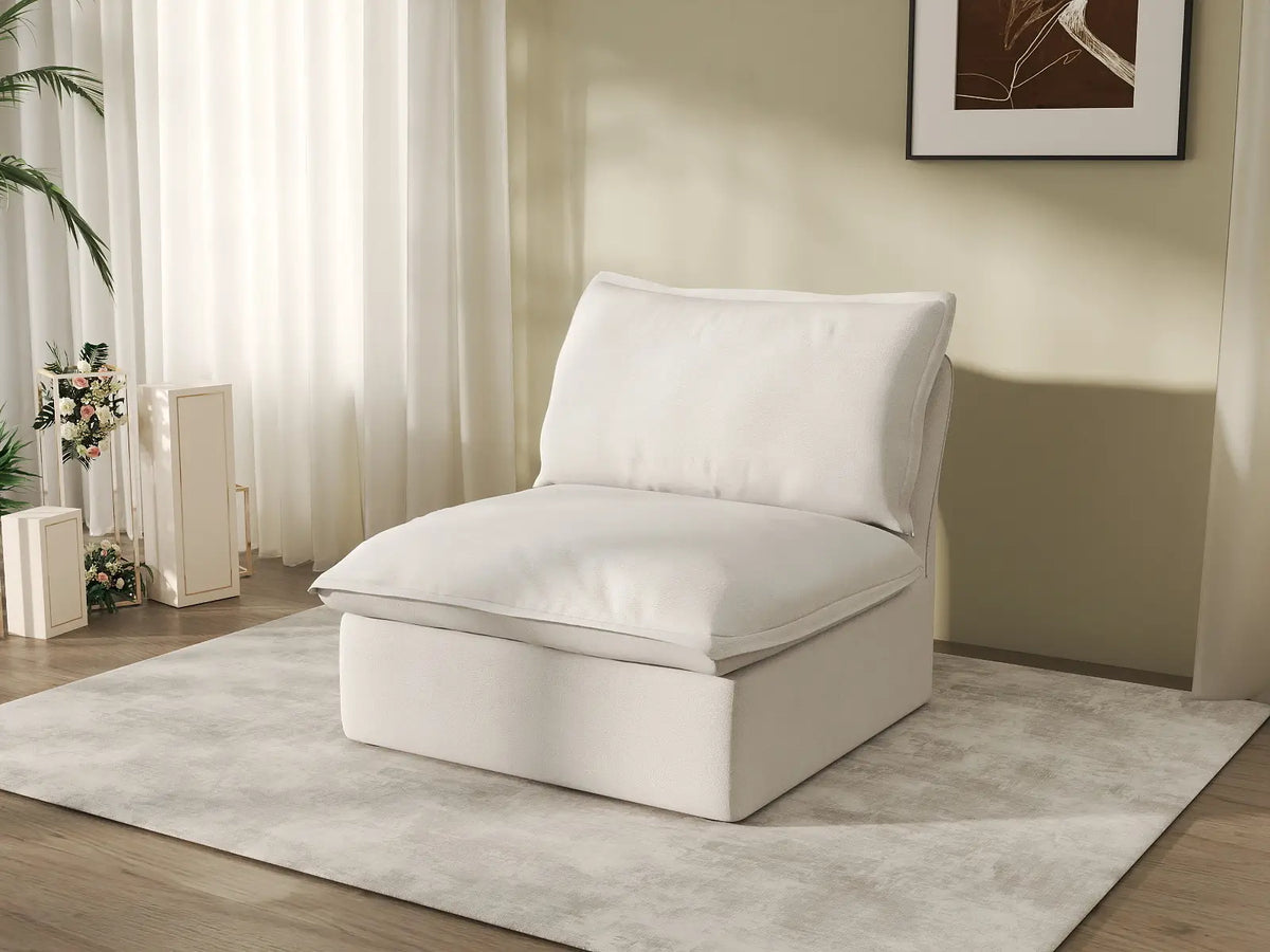 Deluxe Cloud 1-Seater White Washable Single Sofa | 1-Piece, Linen and Cotton Fabric, Modular Design