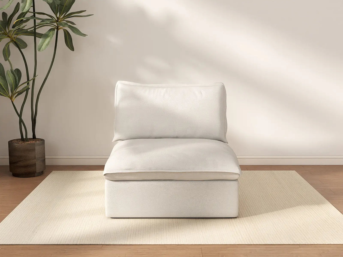 Deluxe Cloud 1-Seater White Washable Single Sofa | 1-Piece, Linen and Cotton Fabric, Modular Design