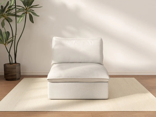 Deluxe Cloud 1-Seater White Washable Single Sofa | 1-Piece, Linen and Cotton Fabric, Modular Design