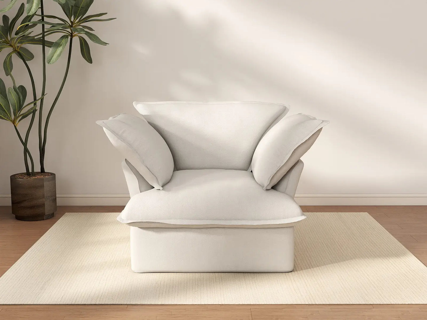 Deluxe Cloud 1-Seater White Washable Single Sofa | 1-Piece, Linen and Cotton Fabric, Modular Design