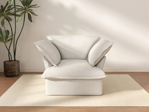Deluxe Cloud 1-Seater White Washable Single Sofa | 1-Piece, Linen and Cotton Fabric, Modular Design