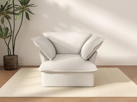 Deluxe Cloud 1-Seater White Washable Single Sofa | 1-Piece, Linen and Cotton Fabric, Modular Design