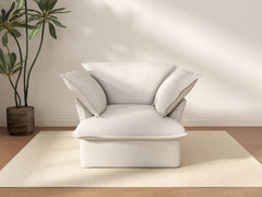 Deluxe Cloud 1-Seater White Washable Single Sofa | 1-Piece, Linen and Cotton Fabric, Modular Design