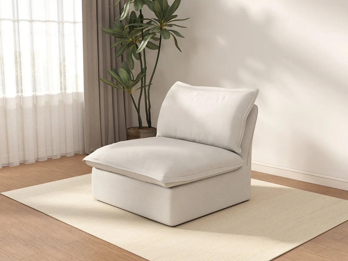 Deluxe Cloud 1-Seater White Washable Single Sofa | 1-Piece, Linen and Cotton Fabric, Modular Design