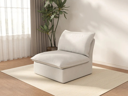 Deluxe Cloud 1-Seater White Washable Single Sofa | 1-Piece, Linen and Cotton Fabric, Modular Design