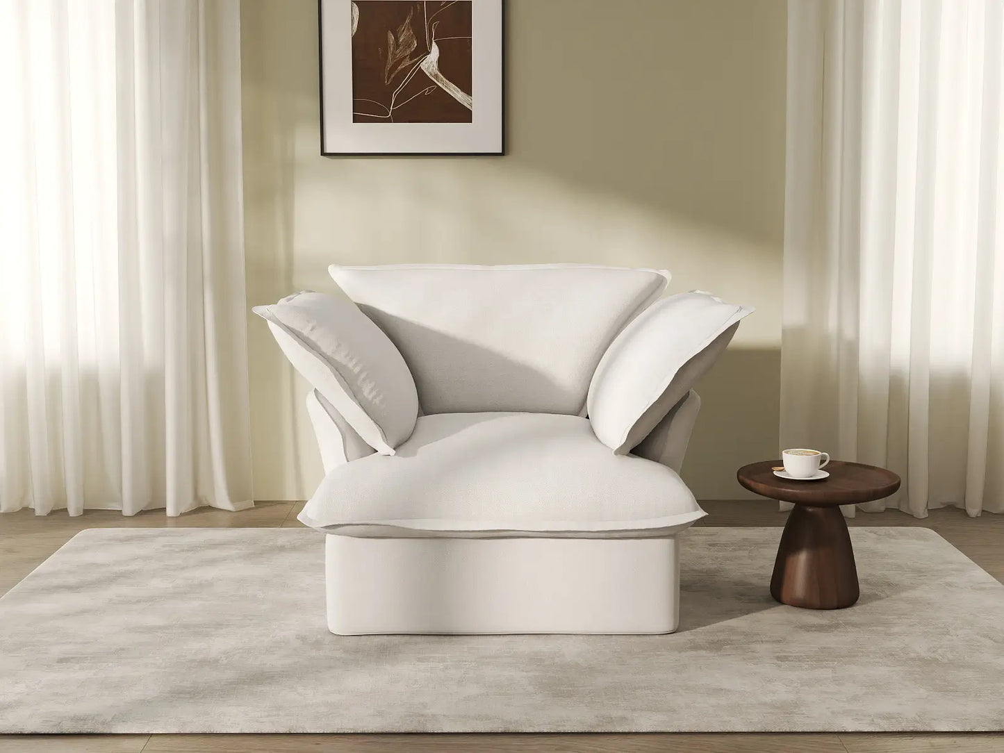 Deluxe Cloud 1-Seater White Washable Single Sofa | 1-Piece, Linen and Cotton Fabric, Modular Design