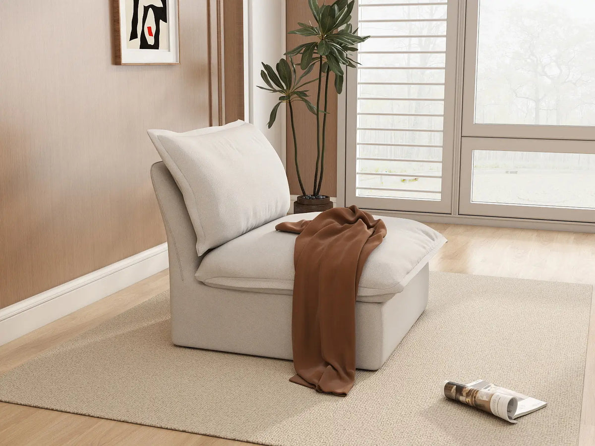 Deluxe Cloud 1-Seater White Washable Single Sofa | 1-Piece, Linen and Cotton Fabric, Modular Design