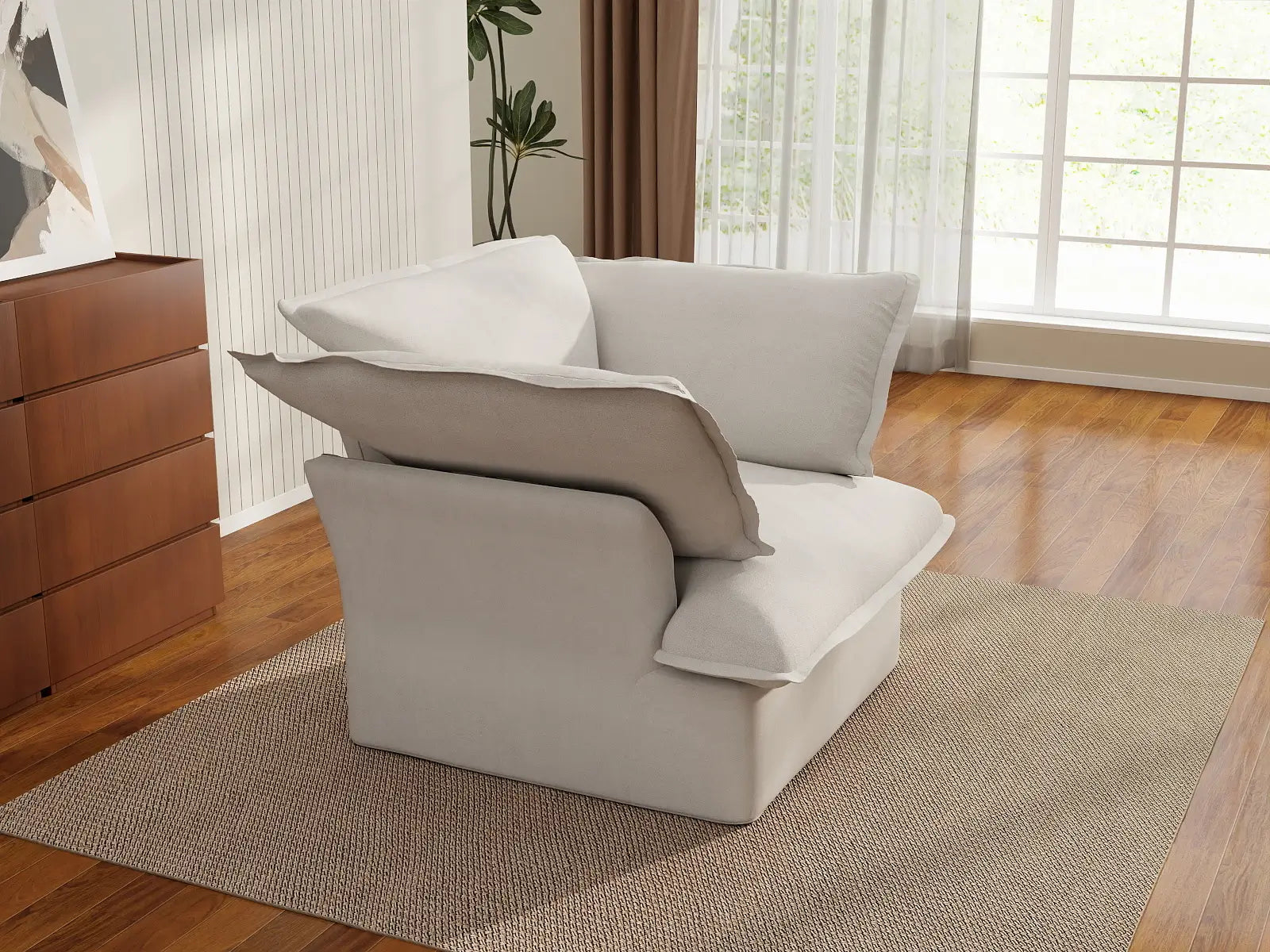 Fundas de lino de lujo para sofás seccionales Cloud | Funda de lino y algodón blanco con dos reposabrazos