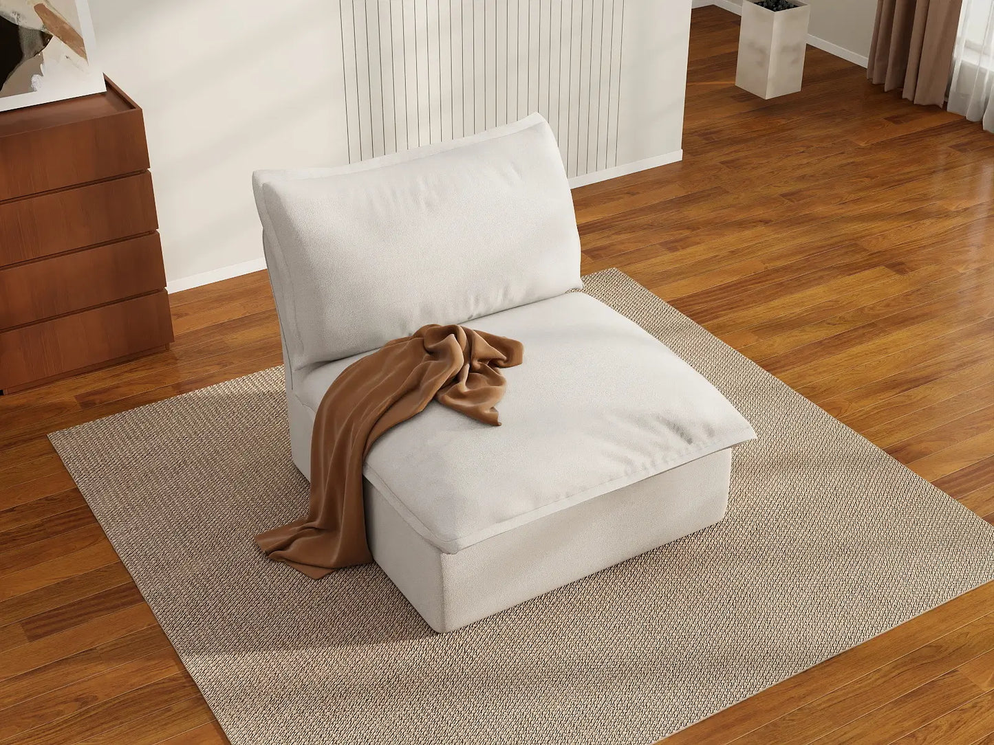 Deluxe Cloud 1-Seater White Washable Single Sofa | 1-Piece, Linen and Cotton Fabric, Modular Design