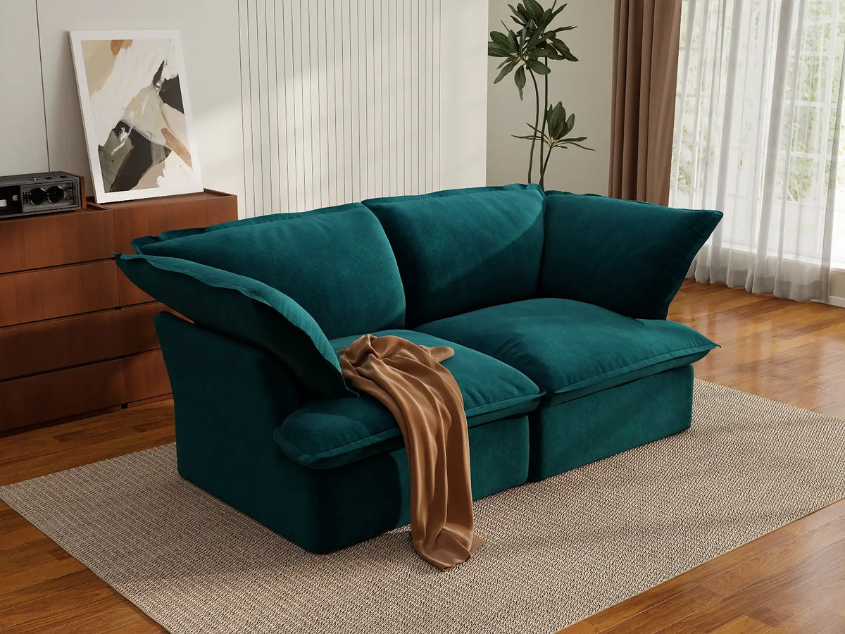 Sofá biplaza de lujo Cloud apto para apartamentos | 2 piezas, tejido de terciopelo, fundas lavables