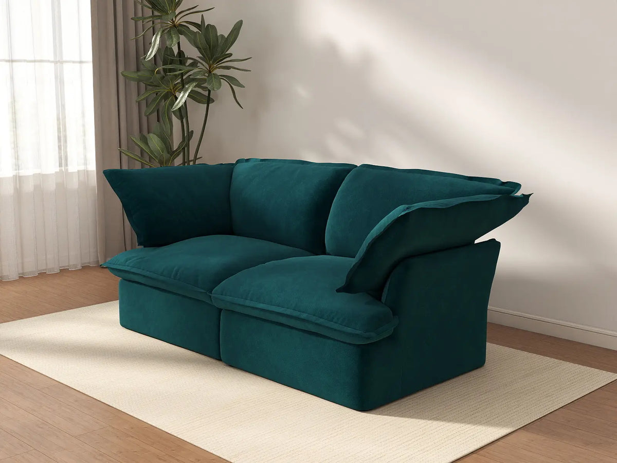 Sofá biplaza de lujo Cloud apto para apartamentos | 2 piezas, tejido de terciopelo, fundas lavables