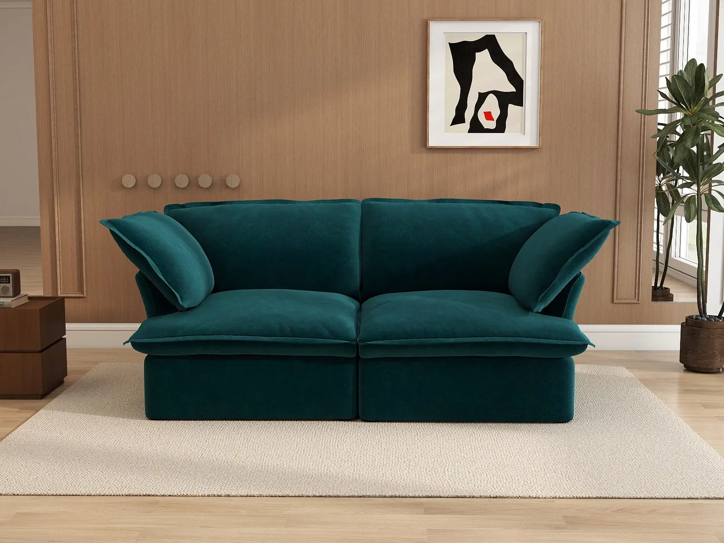 Sofá biplaza de lujo Cloud apto para apartamentos | 2 piezas, tejido de terciopelo, fundas lavables