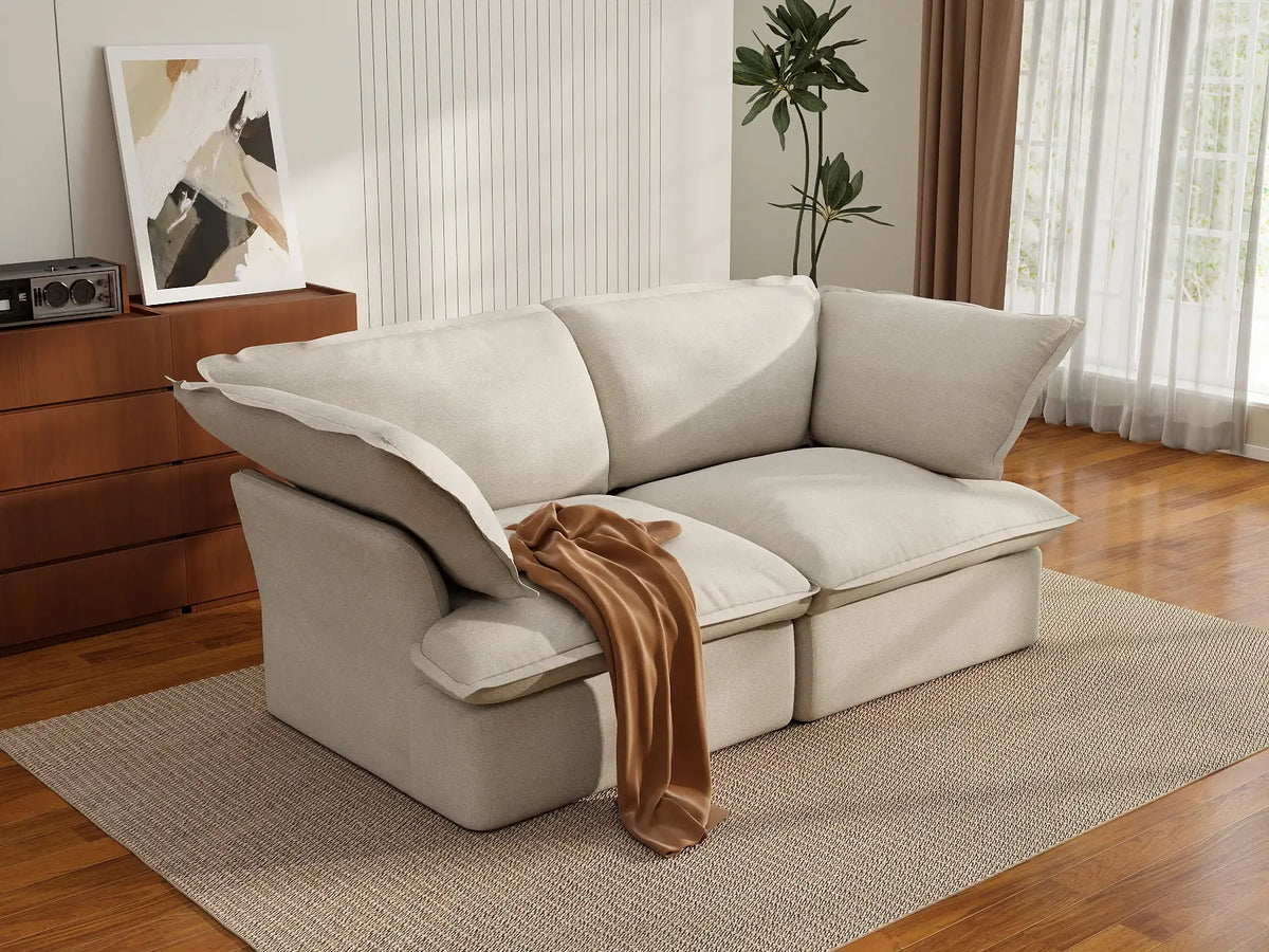Deluxe Linen Cloud Sectional Sofas Covers | Beige Cotton and Linen Sofa Cover for 2-Seater