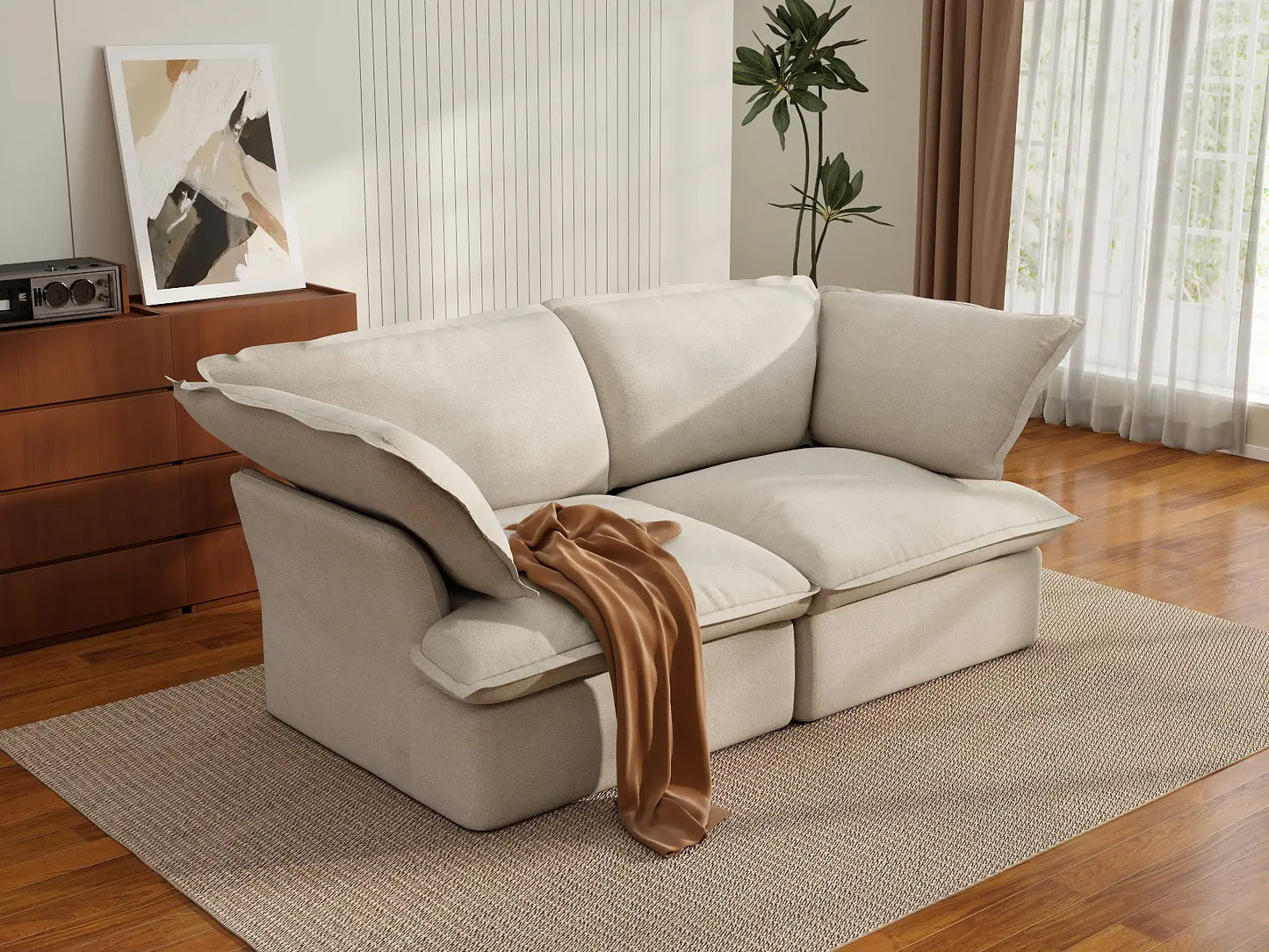 Deluxe Linen Cloud Sectional Sofas Covers | Beige Cotton and Linen Sofa Cover for 2-Seater