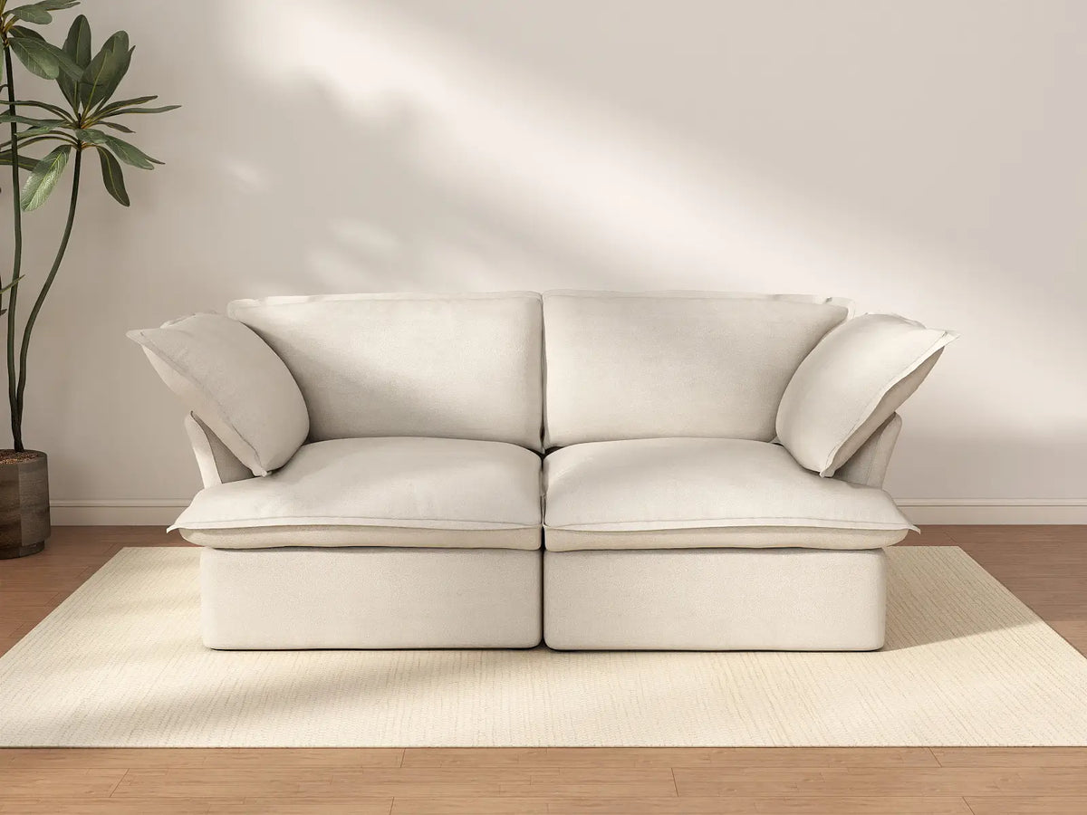 Sofá de dos plazas Deluxe Cloud, color beige, lavable | 2 piezas, tela de lino y algodón, diseño modular