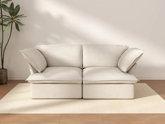 Deluxe Cloud 2-Seater Beige Washable Loveseat | 2-Piece, Linen and Cotton Fabric, Modular Design