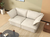 Sofá de dos plazas Deluxe Cloud, color beige, lavable | 2 piezas, tela de lino y algodón, diseño modular