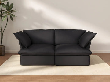 Sofá de dos plazas Deluxe Cloud, lavable, color negro | 2 piezas, tela de lino y algodón, diseño modular