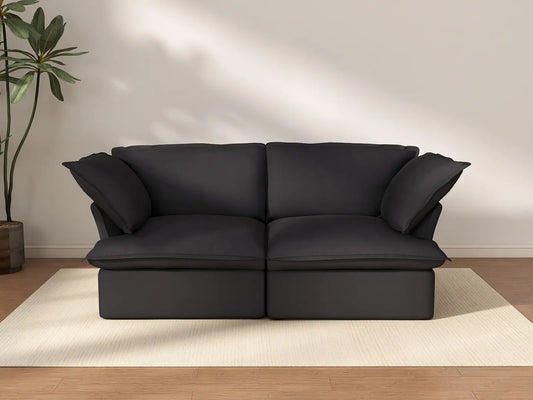 Deluxe Cloud 2-Seater Black Washable Loveseat | 2-Piece, Linen and Cotton Fabric, Modular Design