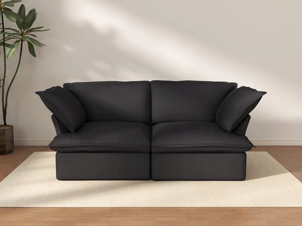 Sofá de dos plazas Deluxe Cloud, lavable, color negro | 2 piezas, tela de lino y algodón, diseño modular