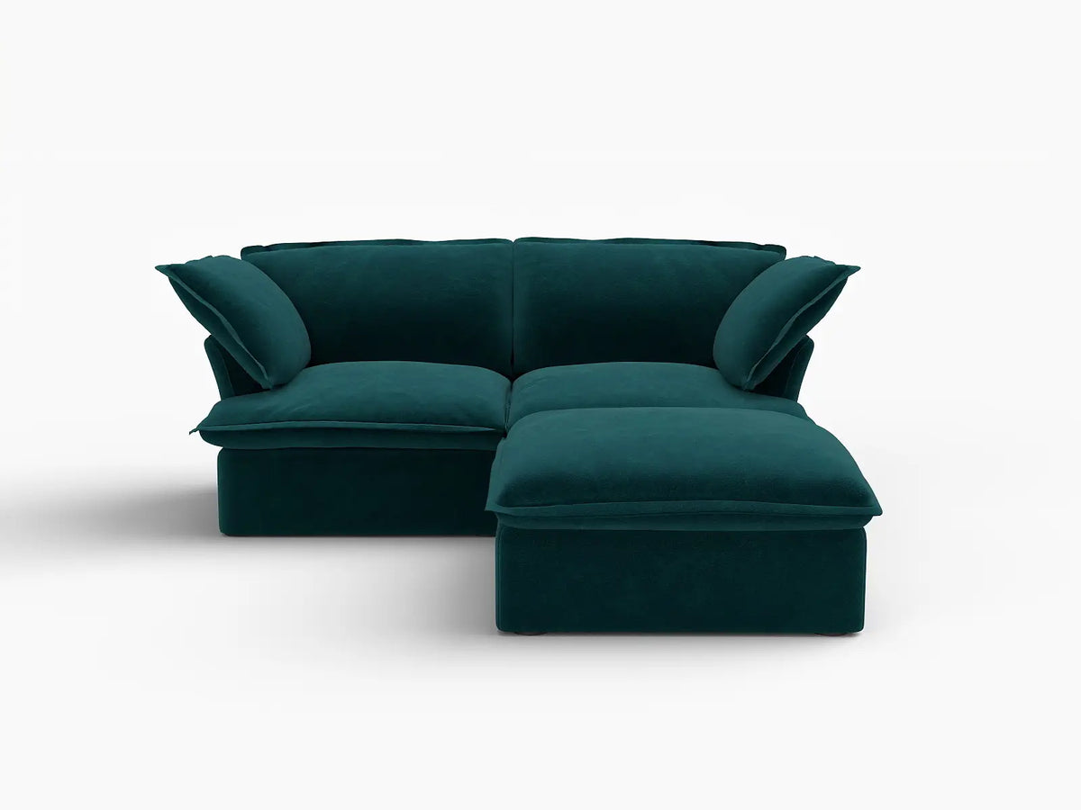 Sofá Seccional Chaise de 2 Plazas Deluxe Cloud para Espacios Pequeños | 3 Piezas (incluye 1 otomana), Tela de Terciopelo, Otomana con Almacenamiento