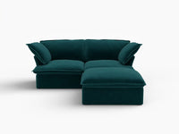 Sofá Seccional Chaise de 2 Plazas Deluxe Cloud para Espacios Pequeños | 3 Piezas (incluye 1 otomana), Tela de Terciopelo, Otomana con Almacenamiento