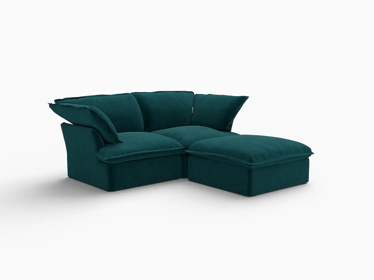Sofá Seccional Chaise de 2 Plazas Deluxe Cloud para Espacios Pequeños | 3 Piezas (incluye 1 otomana), Tela de Terciopelo, Otomana con Almacenamiento
