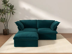 Sofá Seccional Chaise de 2 Plazas Deluxe Cloud para Espacios Pequeños | 3 Piezas (incluye 1 otomana), Tela de Terciopelo, Otomana con Almacenamiento