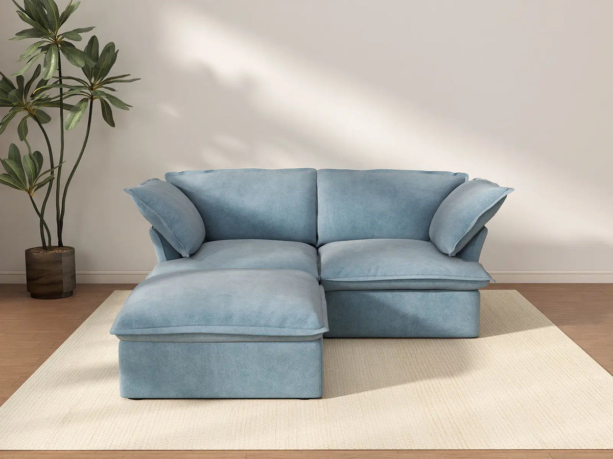Deluxe Cloud 2-Seater Velvet Chaise Sectional | 3-Piece (includes 1 ottoman), Storage Ottoman