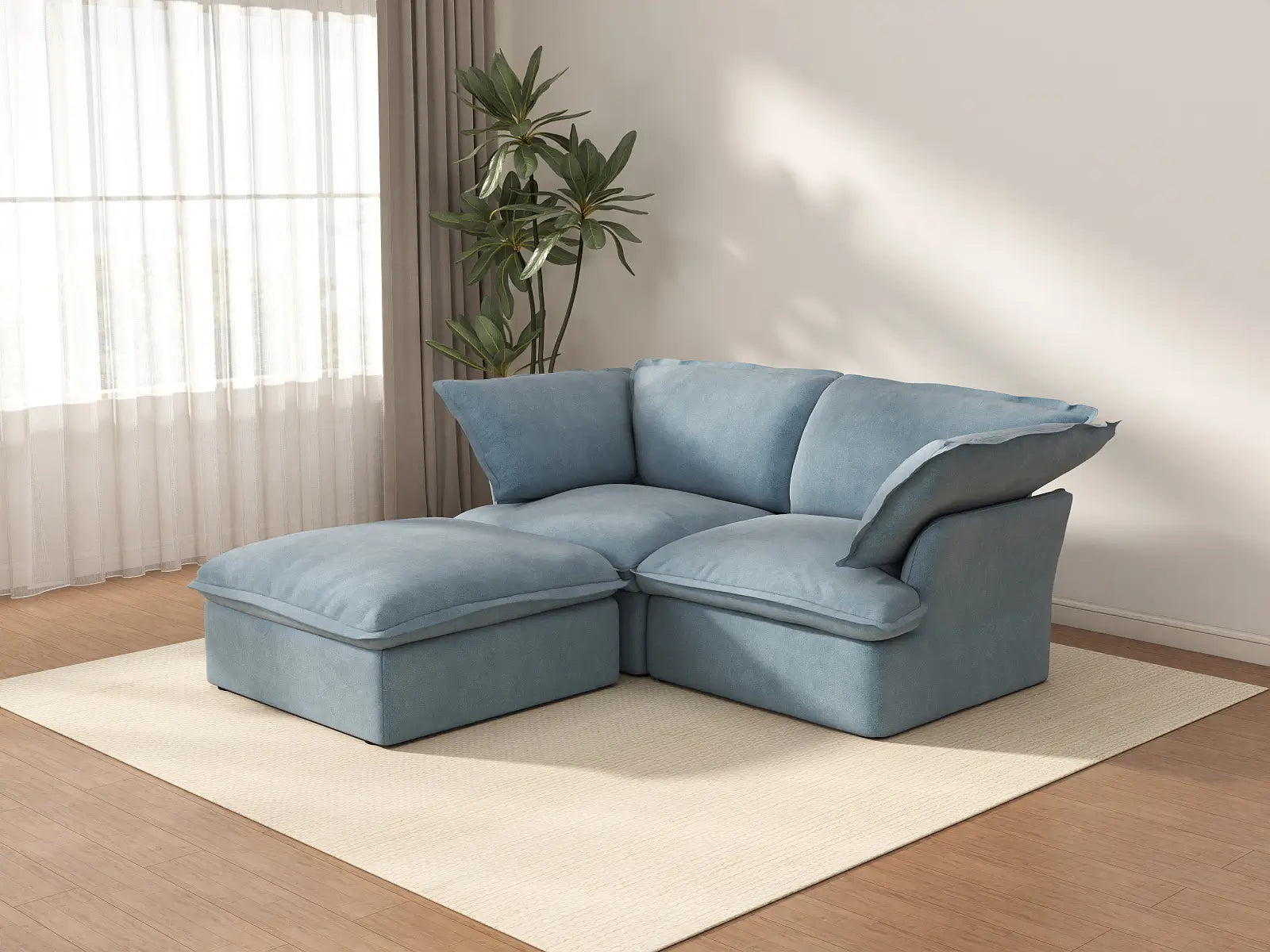Seccional de chaise de terciopelo Cloud de lujo de 2 plazas | 3 piezas (incluye 1 otomana), otomana de almacenamiento