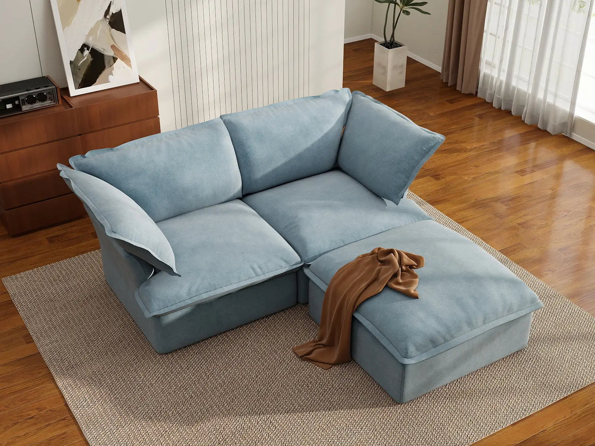 Deluxe Cloud 2-Seater Velvet Chaise Sectional | 3-Piece (includes 1 ottoman), Storage Ottoman