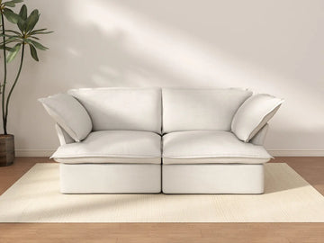 Sofá de dos plazas Deluxe Cloud, blanco lavable | 2 piezas, tela de lino y algodón, diseño modular