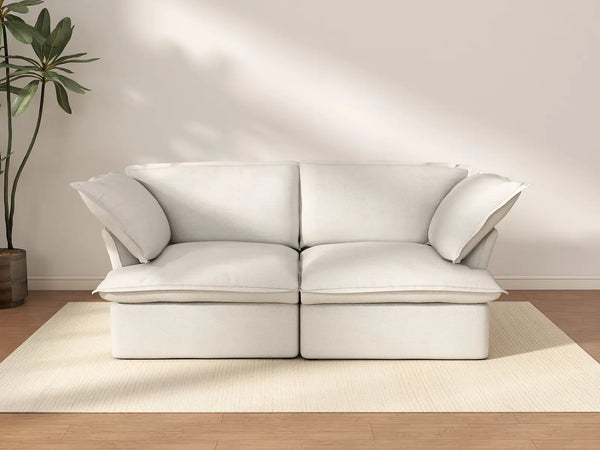 Sofá de dos plazas Deluxe Cloud, blanco lavable | 2 piezas, tela de lino y algodón, diseño modular