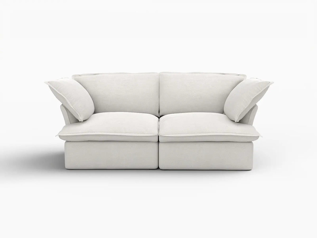 Deluxe Cloud 2-Seater White Washable Loveseat | 2-Piece, Linen and Cotton Fabric, Modular Design