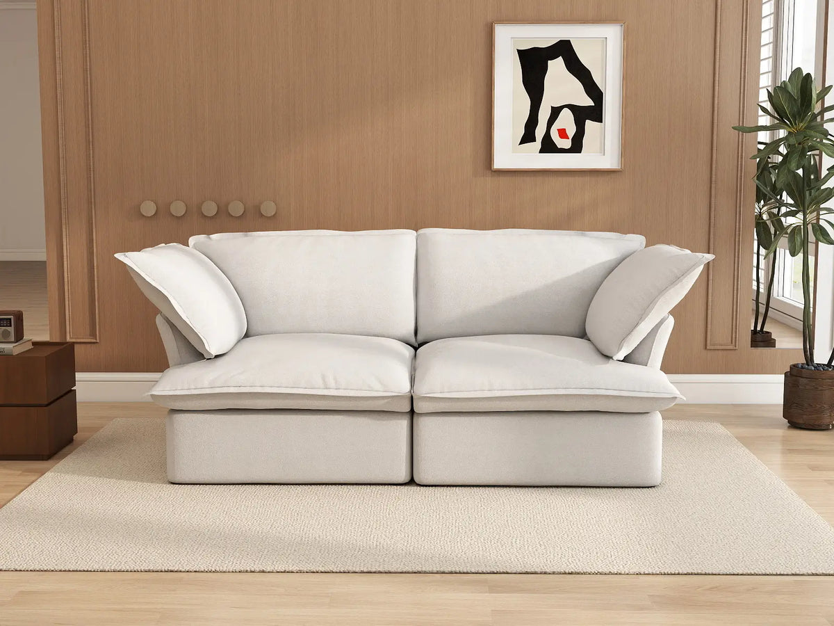 Deluxe Cloud 2-Seater White Washable Loveseat | 2-Piece, Linen and Cotton Fabric, Modular Design