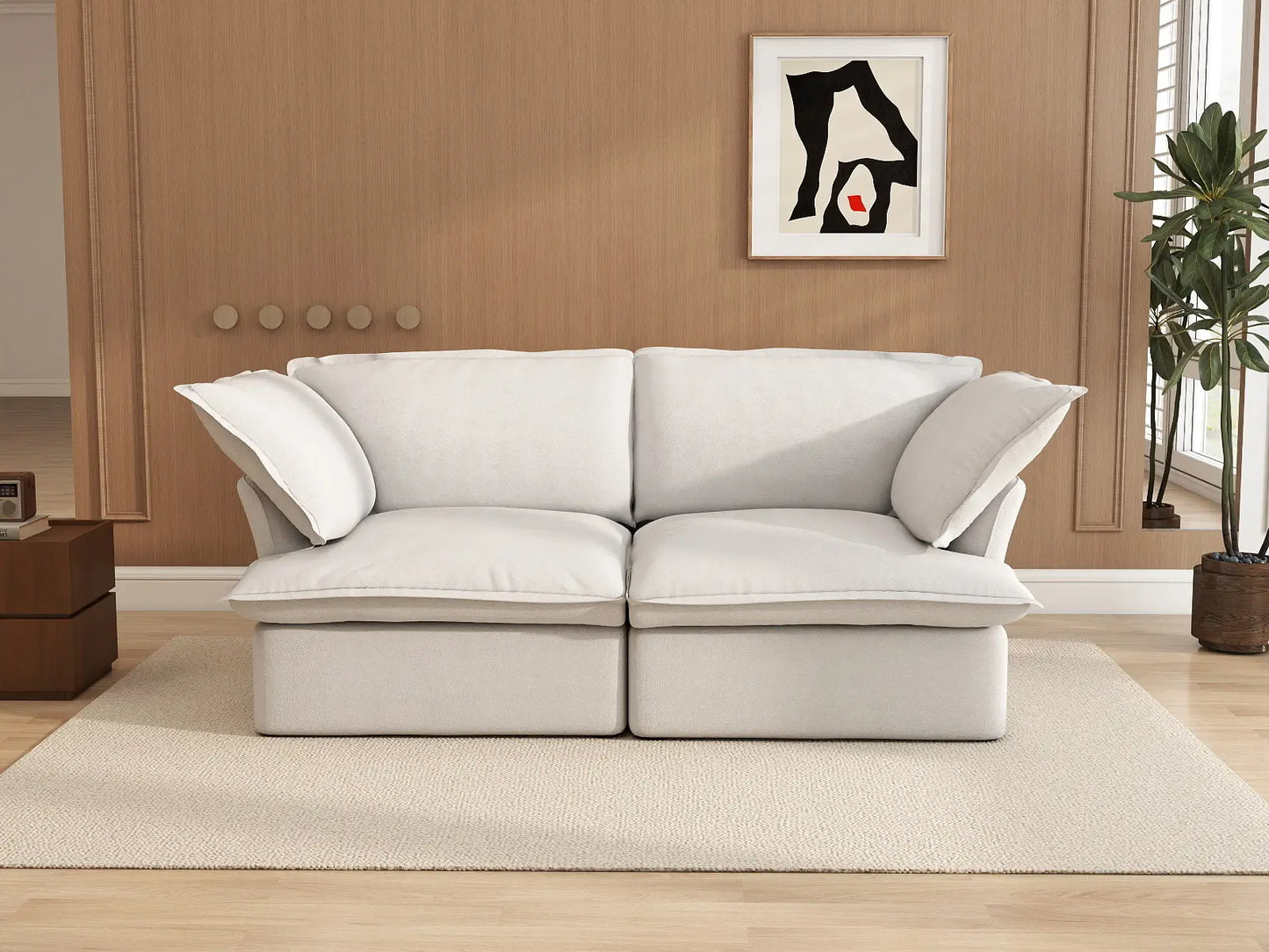 Deluxe Cloud 2-Seater White Washable Loveseat | 2-Piece, Linen and Cotton Fabric, Modular Design