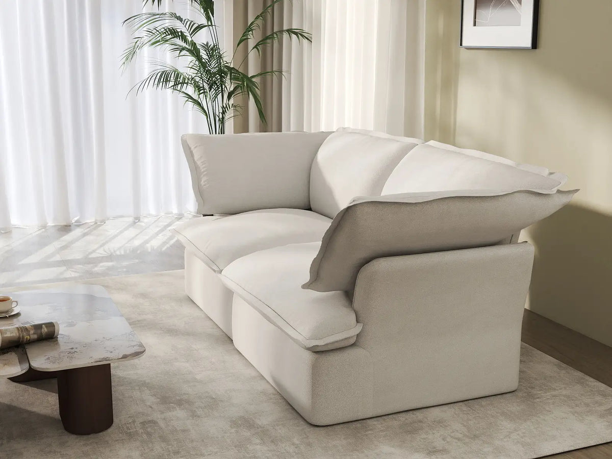 Deluxe Cloud 2-Seater White Washable Loveseat | 2-Piece, Linen and Cotton Fabric, Modular Design